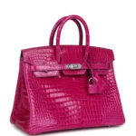 Hermes Birkin 25 Rose Sheherazade Shiny Porosus Crocodile Palladium Hardware - Image 2