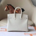 Hermes Birkin platinum bag, white color, glossy crocodile skin, gold clasp, 25cm customization - Image 2