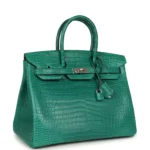Hermes Birkin 35 Malachite Matte Porosus Crocodile Palladium Hardware - Image 2