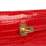Hermes Kelly Elan Braise Shiny Porosus Crocodile Gold Hardware - Image 7