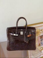 Herm&egrave;s Birkin 35 Inverted V Shiny Crocodile Chocolate customization - Image 3