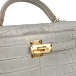 Hermes Special Order (HSS) Kelly Sellier 20 Gris Perle Verso Matte Alligator Gold Hardware - Image 7