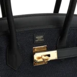 Hermes Shoulder Birkin Light 29 Black Swift and Bleu Indigo Denim Gold Hardware - Image 7
