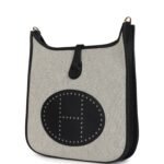 Hermes Evelyne III PM Black Clemence and Ecru Toile Gold Hardware - Image 5