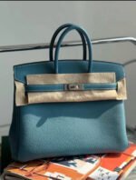 Herm&egrave;s Brikin 25-35 Denim Blue Silver Buckle Custom - Image 2