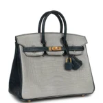 Hermes Special Order (HSS) Birkin 25 Gris Perle and Vert Rousseau Matte Alligator Brushed Gold Hardware - Image 2