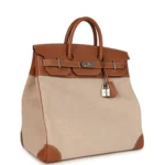 Hermes Birkin HAC 40 Gold Togo and Ecru-Beige Toile H Canvas Palladium Hardware - Image 2