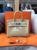 Hermes beige silver buckle shiny inverted V crocodile birkin 25-30CM customization