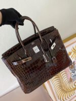 Herm&egrave;s Birkin 35 Inverted V Shiny Crocodile Chocolate customization - Image 7