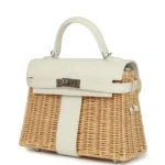 Hermes Mini Picnic Kelly 20 White Swift and Osier Wicker Palladium Hardware - Image 5