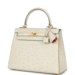 Hermes Special Order (HSS) Kelly Sellier 25 Beton Ostrich Verso Brushed Gold Hardware - Image 5