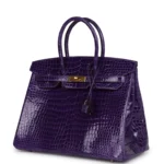 Hermes Birkin 35 Ultraviolet Shiny Porosus Crocodile Gold Hardware - Image 5
