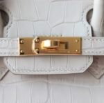 Hermes Birkin platinum bag, white color, glossy crocodile skin, gold clasp, 25cm customization - Image 8