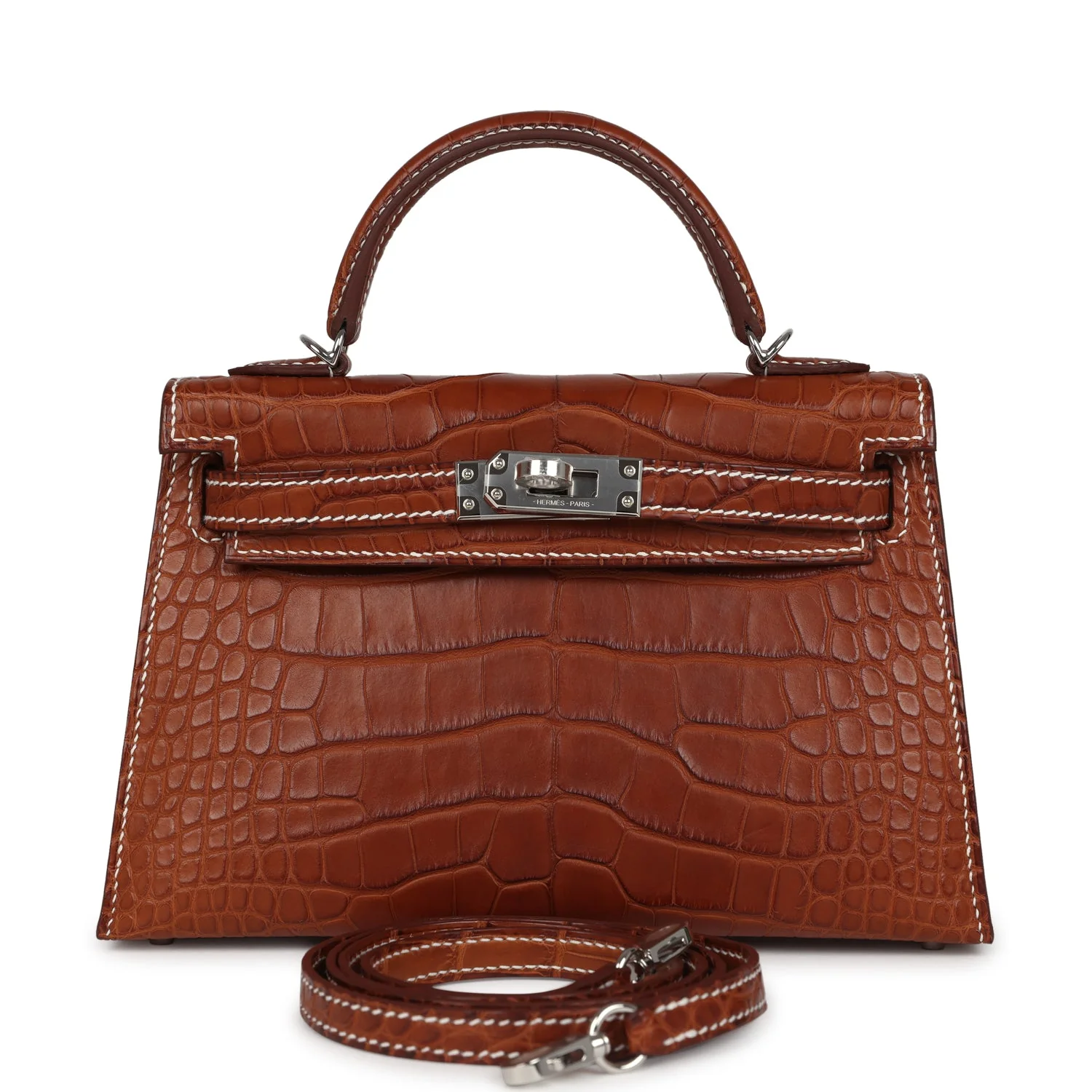 69A91363-90F9-53CF-E8FC-3317D3174FF8.webp Hermes Kelly Sellier 20 Fauve Matte Alligator Barenia Palladium Hardware - Image 1