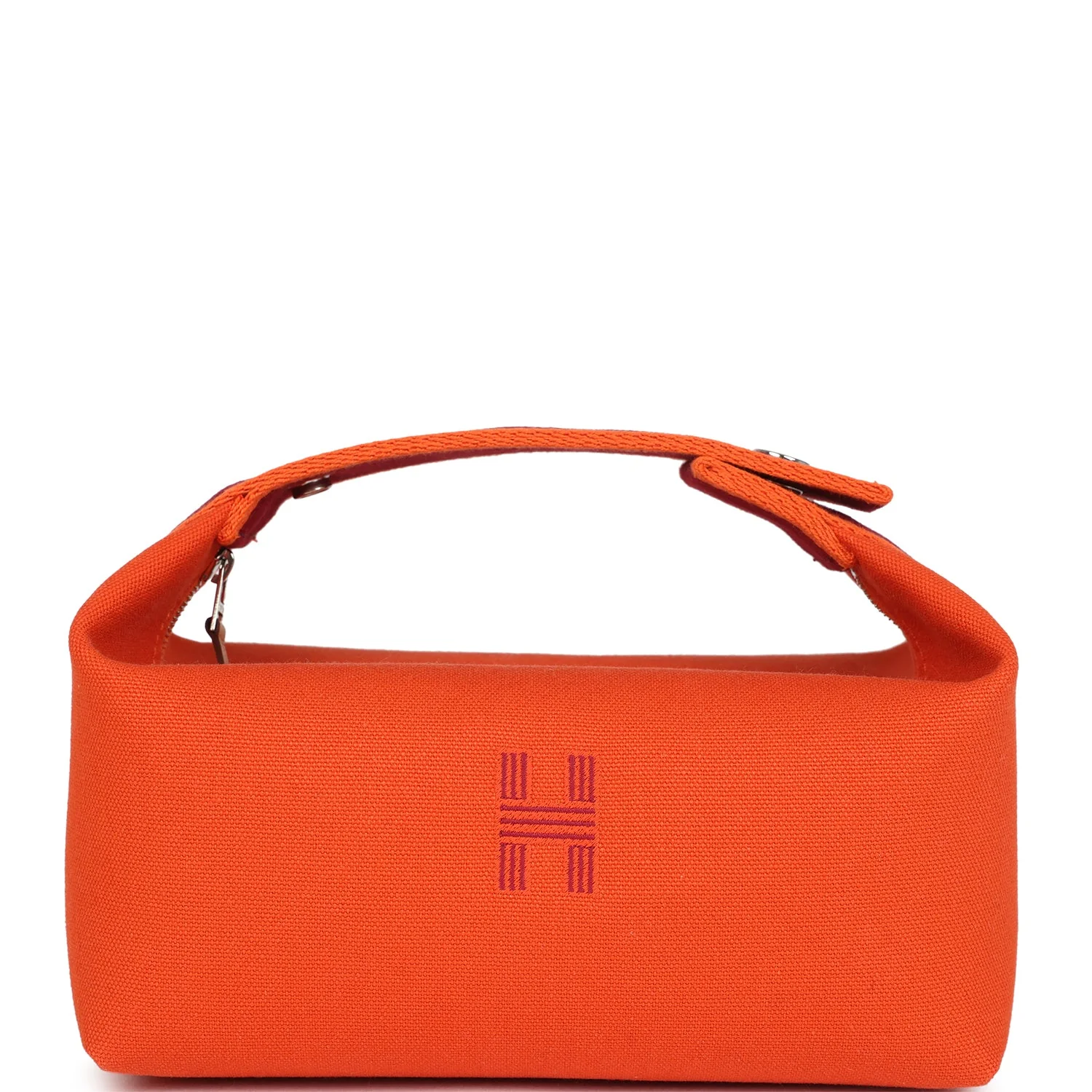 6B356C0B-ED9B-C511-9E7A-5F54F410CA3F.webp Hermes Bride A Brac Carre Case PM Feu Canvas Palladium Hardware - Image 1