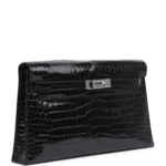 Hermes Kelly Elan Black Shiny Porosus Crocodile Palladium Hardware - Image 2