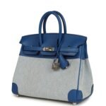 Hermes Birkin 25 Bleu France Swift and Bleu Bill-Ecru Toile H Canvas Palladium Hardware - Image 5