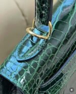Herm&egrave;s Kelly 25 gold buckle American crocodile shiny emerald green custom - Image 6