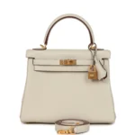 Hermes Special Order (HSS) Kelly Retourne 25 Craie Verso Togo Brushed Gold Hardware