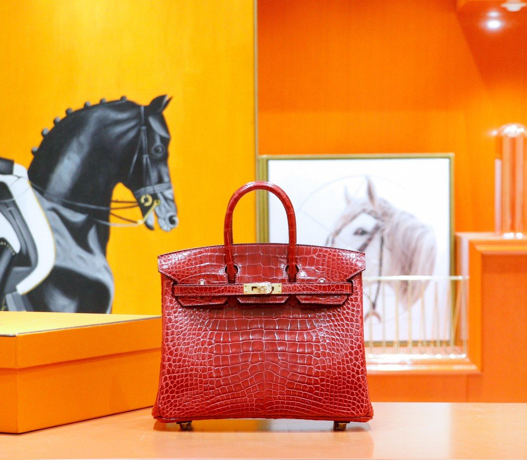 7198DE71-9E71-ECF2-F26F-481EFFC50378.jpg Hermes Birkin platinum bag, bright red color, glossy crocodile skin, gold clasp, 25-30cm long customization - Image 1