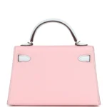 Hermes Special Order (HSS) Kelly Sellier 20 Rose Sakura and Bleu Brume Chevre Palladium Hardware - Image 4