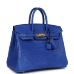 Hermes Birkin 25 Bleu Royal Matte Porosus Crocodile Gold Hardware - Image 2