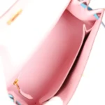 Hermes Special Order (HSS) Kelly Sellier 25 Rose Sakura and Bleu Aztec Chevre Brushed Gold Hardware - Image 8