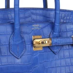 Hermes Birkin 25 Bleu Royal Matte Porosus Crocodile Gold Hardware - Image 7