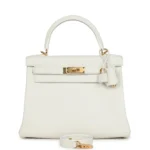 Hermes Kelly Retourne 28 White Evercolor Gold Hardware