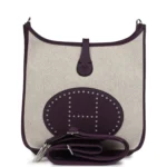 Hermes Evelyne III PM Cassis Clemence and Ecru Toile H Palladium Hardware