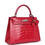 Hermes Kelly Sellier 25 Rose Extreme Shiny Alligator Palladium Hardware - Image 2