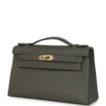 Hermes Special Order (HSS) Kelly Pochette Gris Meyer Verso Swift Permabrass Hardware - Image 5