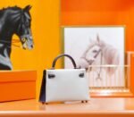 Hermes Minikelly Mini Kelly Pearl Grey with Gemstone Blue, Sheepskin, Fully Hand-Embroidered, Gold Studs, 2nd Generation - Image 3