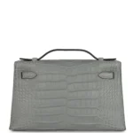 Hermes Kelly Pochette Gris Ciment Matte Alligator Palladium Hardware - Image 4