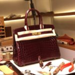 Herm&egrave;s Birkin 25-30 Bordeaux Red Alligator Leather Customization