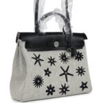 Hermes Herbag Zip 31 PM Hobnailed Black and Ecru Printed H Plume Canvas and Vache Hunter Palladium Hardware - Image 2