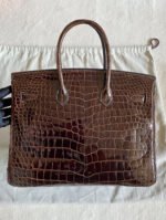 Herm&egrave;s Birkin 35 Inverted V Shiny Crocodile Chocolate customization - Image 2