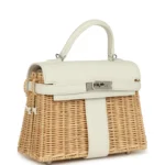 Hermes Mini Picnic Kelly 20 White Swift and Osier Wicker Palladium Hardware - Image 2