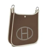 Hermes Neo Evelyne PM Etoupe Officier Canvas and Gris Pale Swift Palladium Hardware - Image 2