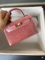 Herm&egrave;s Kell mini 2 light pink Shiny crocodile leather custom - Image 2