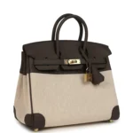 Hermes Birkin 25 Ecru-Beige Toile H Canvas and Ecorce Swift Permabrass Hardware - Image 2
