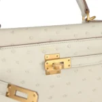 Hermes Special Order (HSS) Kelly Sellier 25 Beton Ostrich Verso Brushed Gold Hardware - Image 7