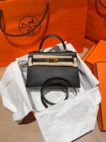 Herm&egrave;s Kelly Mini 2 Black Gold Buckle Epsom Custom