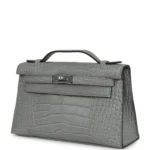 Hermes Kelly Pochette Gris Ciment Matte Alligator Palladium Hardware - Image 5