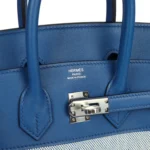 Hermes Birkin 25 Bleu France Swift and Bleu Bill-Ecru Toile H Canvas Palladium Hardware - Image 7