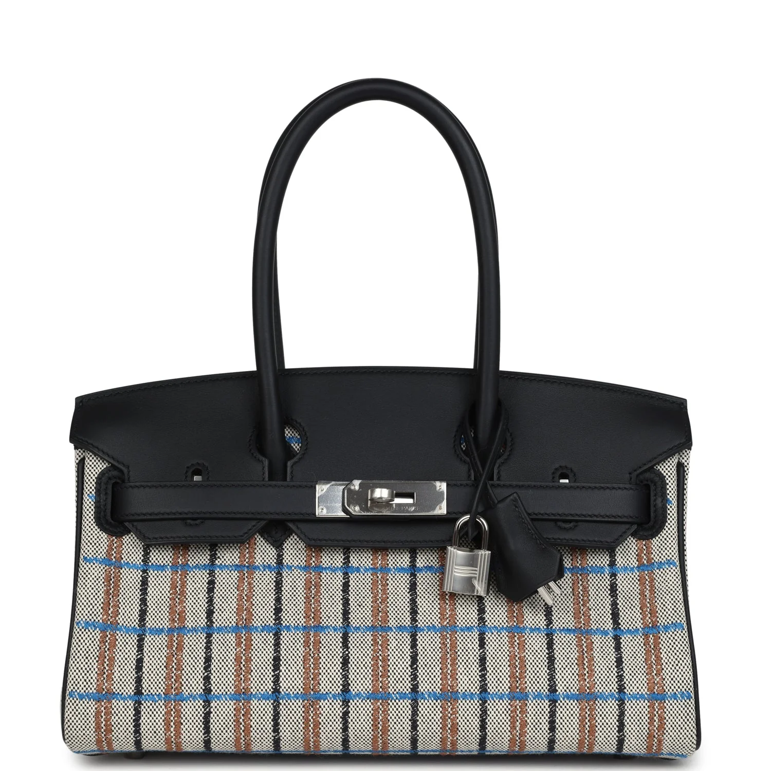8567AABF-D35C-C9FB-9DD2-F6BEEEA96EE1.webp Hermes Shoulder Birkin Light 29 Multicolor Toile and Black Swift Palladium Hardware - Image 1