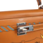 Hermes Kelly Sellier 28 "Painted Quadrige" Naturel Sable Butler Palladium Hardware - Image 7