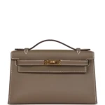 Hermes Kelly Pochette Etoupe Swift Gold Hardware