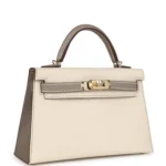 Hermes Special Order (HSS) Kelly Sellier 20 Craie and Gris Asphalte Epsom Permabrass Hardware - Image 2