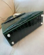 Herm&egrave;s Kelly 25 gold buckle American crocodile shiny emerald green custom - Image 3